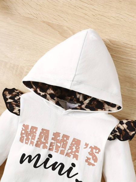 Baby Mädchen 2-teiliges beigeweiß Hoodie-Hosen-Set mit Leopardenmuster