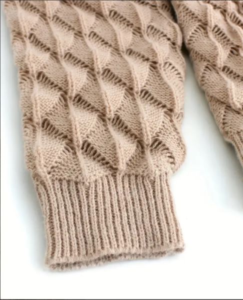 Damen Strickpullover mit Skalenmuster, V-ausschnitt, Khaki-Farbe