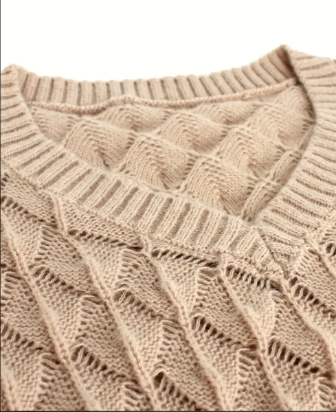 Damen Strickpullover mit Skalenmuster, V-ausschnitt, Khaki-Farbe