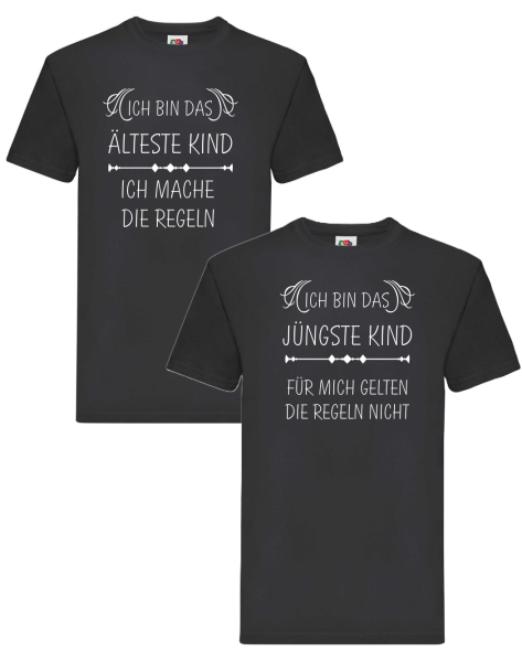 2er oder 3er Set Familienshirts - Kinder und die Regeln, Das Älteste, Das Mittlere und Das Jüngste Kind