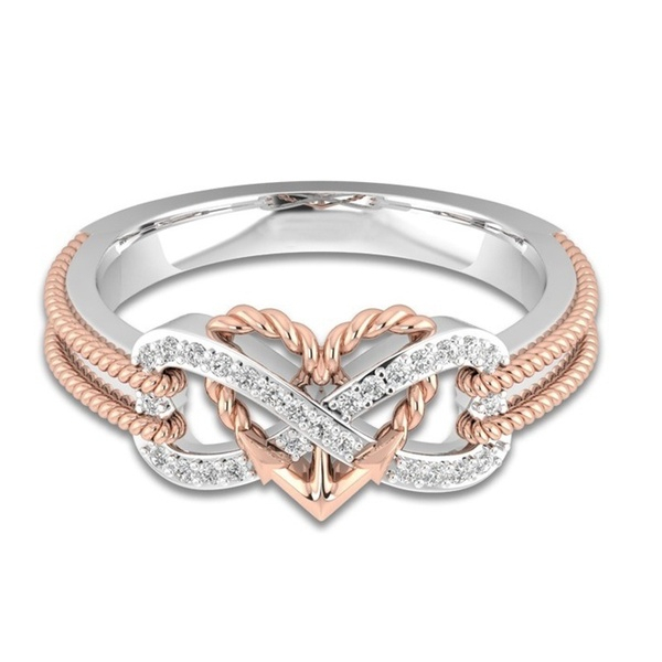 Damenring Infinity, Anker, Herz mit Strass Steinen