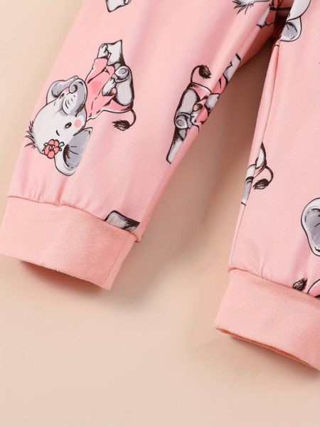 Baby Mädchen 2-teiliges Set mit süßem Elefantenmuster, Langarm-Pullover + Hose