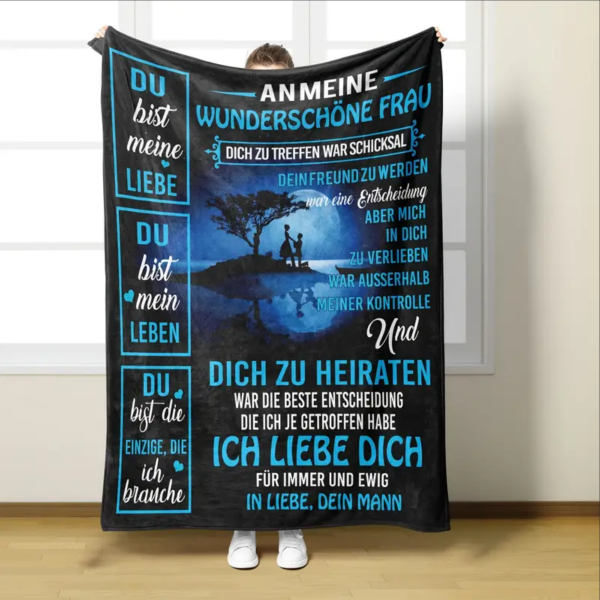 Kuscheldecke, Flanelldecke, Bedruckte Decke für die Ehefrau, mit Spruch „An meine wunderschöne Ehefrau..."