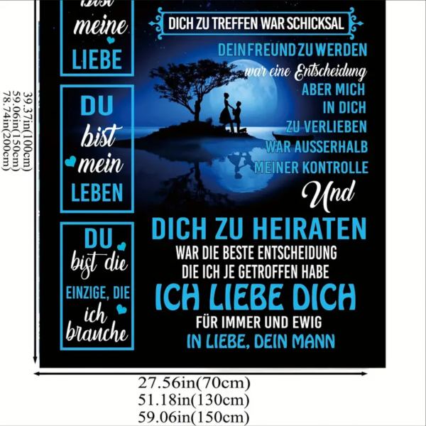 Kuscheldecke, Flanelldecke, Bedruckte Decke für die Ehefrau, mit Spruch „An meine wunderschöne Ehefrau..."