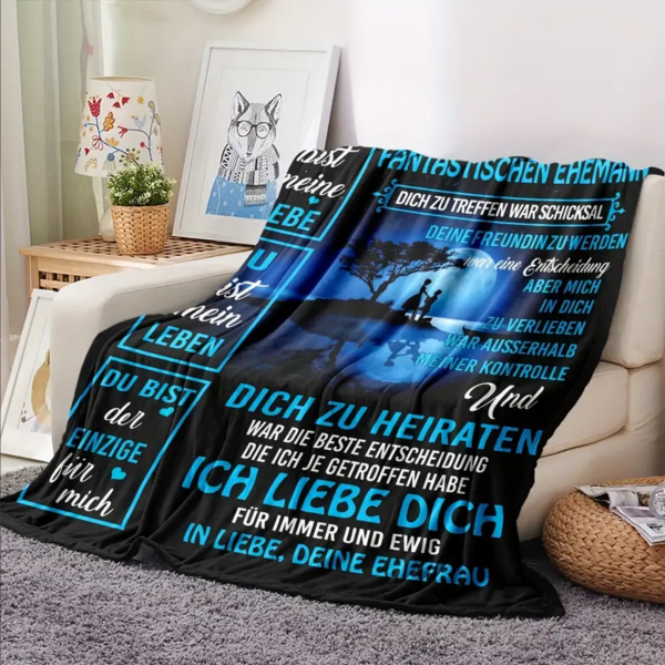 Kuscheldecke, Flanelldecke, Bedruckte Decke für den Ehemann, mit Spruch „Für meinen fantastischen Ehemann..."