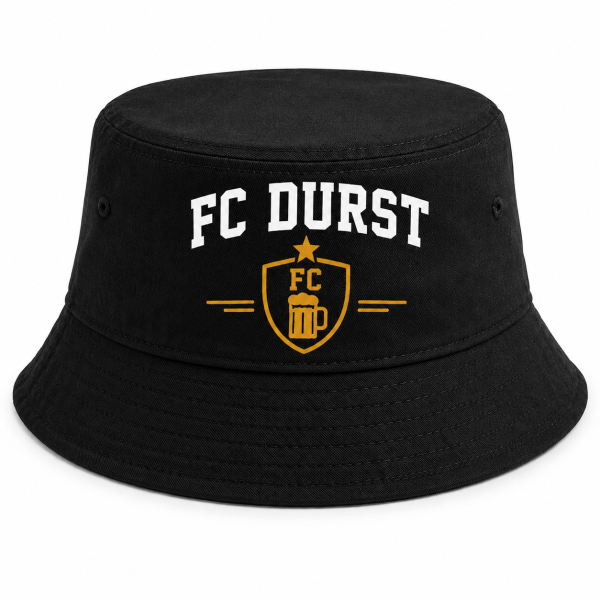 Lustiger Bucket Hat WM Fan Hut – Bierliebhaber Fischerhut mit Fußball Spruch – Festival & Public Viewing Sommerhut Schwarz FC DURST TEAM BIERGARTEN SEKTION ESKALATION HOPFEN UNITED DIE 12. FLASCHE