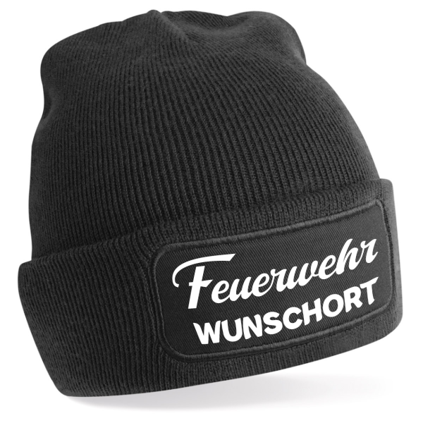 One Size Beanie, Mütze mit Spruch: Feuerwehr WUNSCHORT, personalisiert