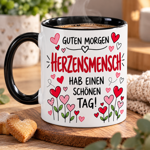 Guten Morgen Tasse mit Spruch Herzensmensch – Geschenk für Lieblingsmenschen