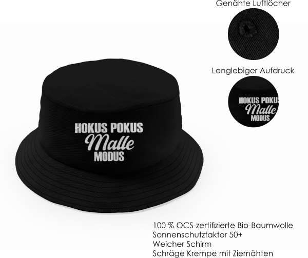 Party Hut, Bucket Hat, Fischer Hut, Hut bedruckt mit Spruch: Hokus Pokus MALLE Modus
