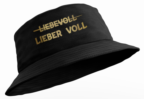 Party Hut, Bucket Hat, Fischer Hut, Hut bedruckt mit Spruch: LIEBEVOLL Lieber VOLL - goldene Schrift