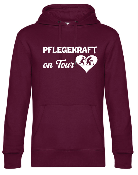 Premium Kapuzenpullover, Hoodie schwarz mit Motiv: Pflegekraft on Tour, verschiedene Farben