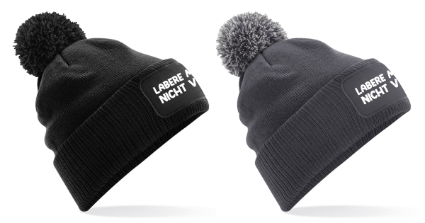 One Size Beanie mit Pompon, Bommelmütze mit Spruch: Labere mich nicht voll