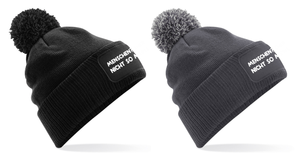One Size Beanie mit Pompon, Bommelmütze mit Spruch: Menschen? Eher nicht so meins.