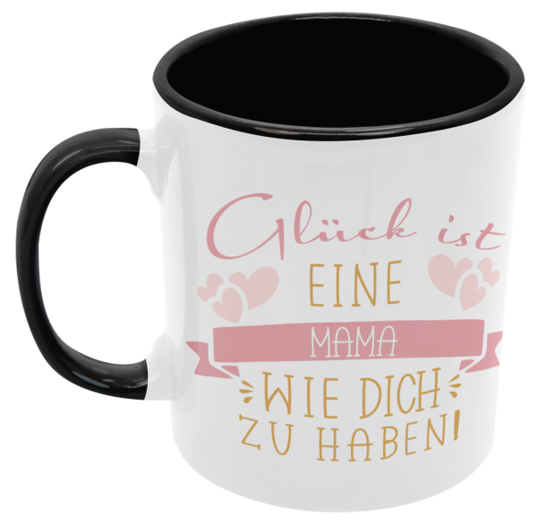 Schwarzweiße oder weiße Tasse "Glück ist eine Mama/ Oma/ Freundin/ Schwester/ Kollegin/ einen Papa/ Opa/ Freund/ Bruder/ Nachbarn wie dich zu haben"