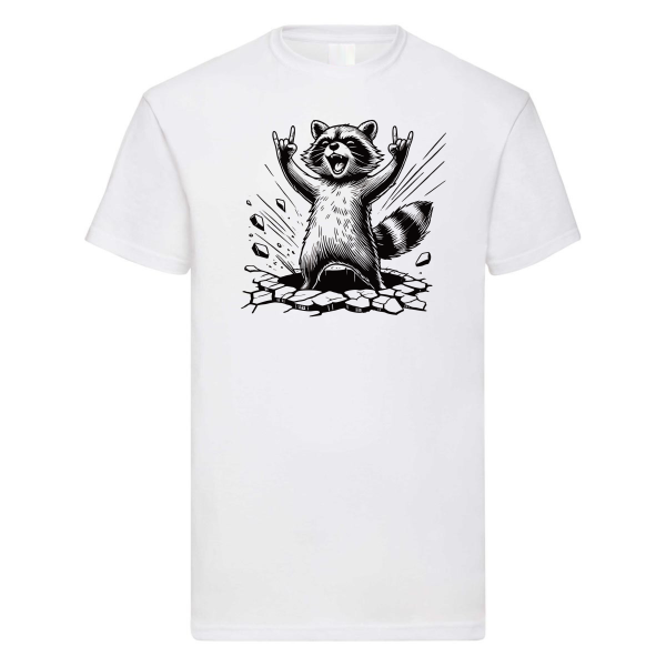 Funshirt ,Tanktop oder Shirt - Waschbär Rockt! - Cooles Waschbär T-Shirt – Rock On Design mit Sonnenbrille – Lustiges Tiermotiv für Damen & Herren