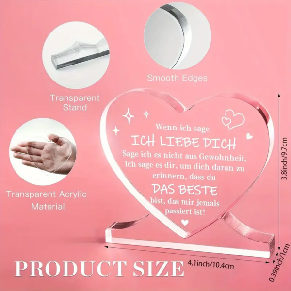 Acryl STERN oder Acryl Herz mit Sockel, Acryl Aufsteller, mit Spruch:"Wenn ich dir sage, dass ich dich liebe..."