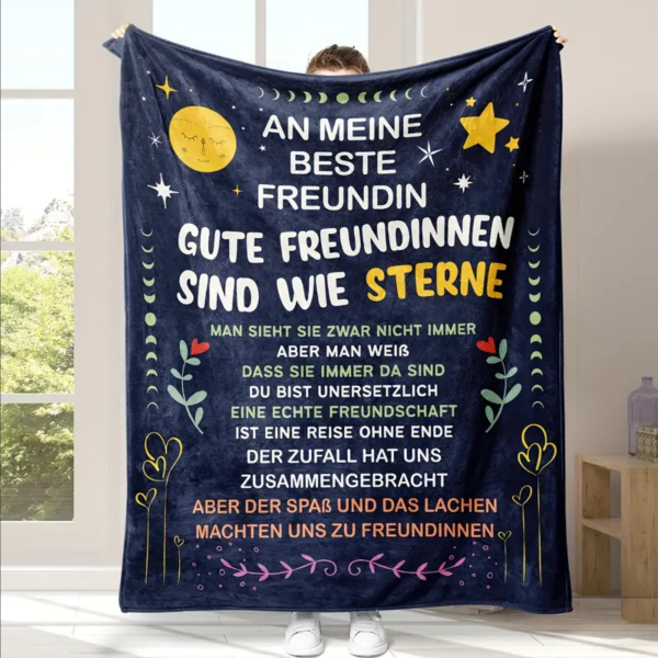 Kuscheldecke, Flanelldecke, Bedruckte Decke für Freundin, mit Motiv "An meine beste Freundin" blau