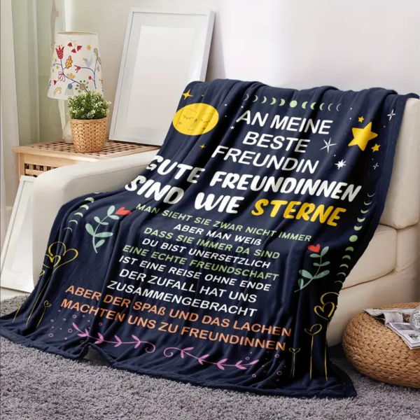Kuscheldecke, Flanelldecke, Bedruckte Decke für Freundin, mit Motiv "An meine beste Freundin" blau