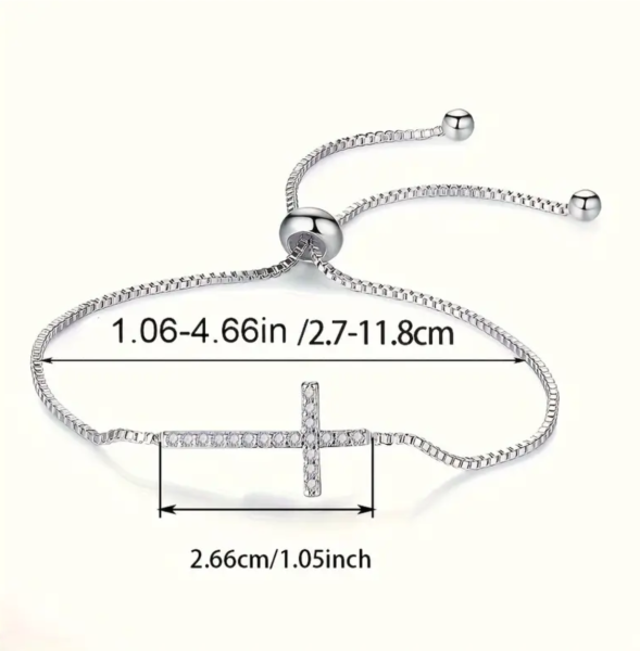 Damen Armband, Kettenarmband mit Kreuz und Strasssteinen, verstellbar