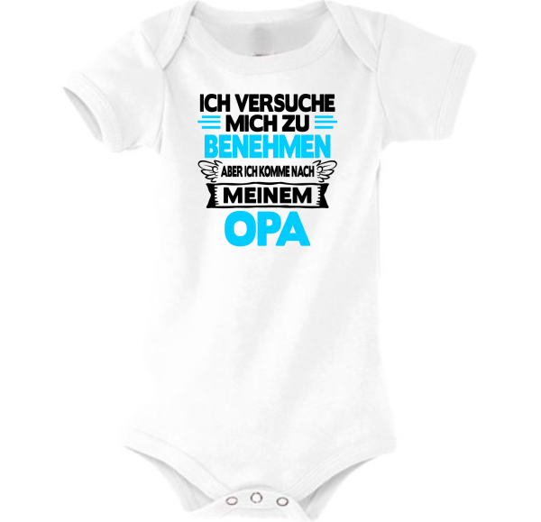 Babybody Modell: Ich versuche mich zu benehmen, aber ich komme nach meiner/meinem Mama/ Oma/ Papa/ Opa