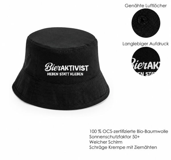 Party Hut, Bucket Hat, Fischer Hut, Hut bedruckt mit Spruch: Bieraktivist