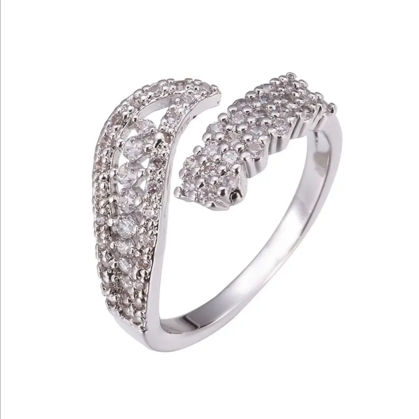 Damen Ring, Wickelring, im Blattdesign, mit Strasssteinen, verstellbar