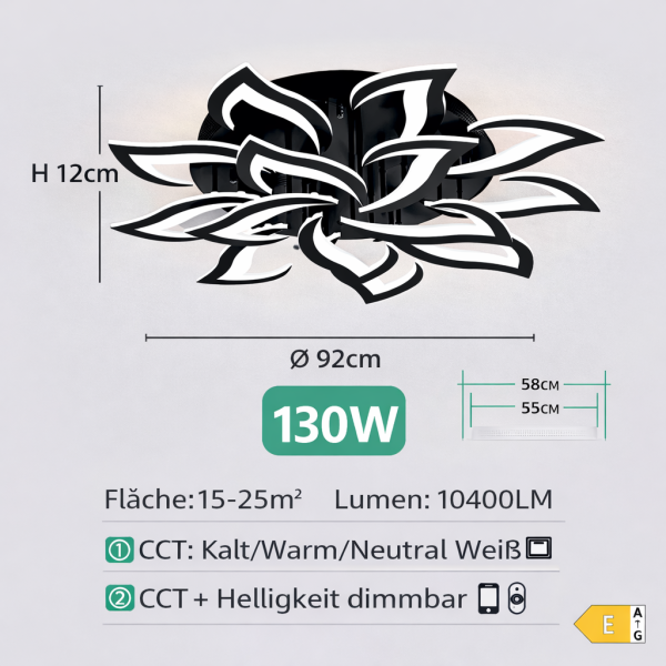 Premium LED Deckenleuchte Lampe schwarzweiße  oder weiße Blume - 3 Größen