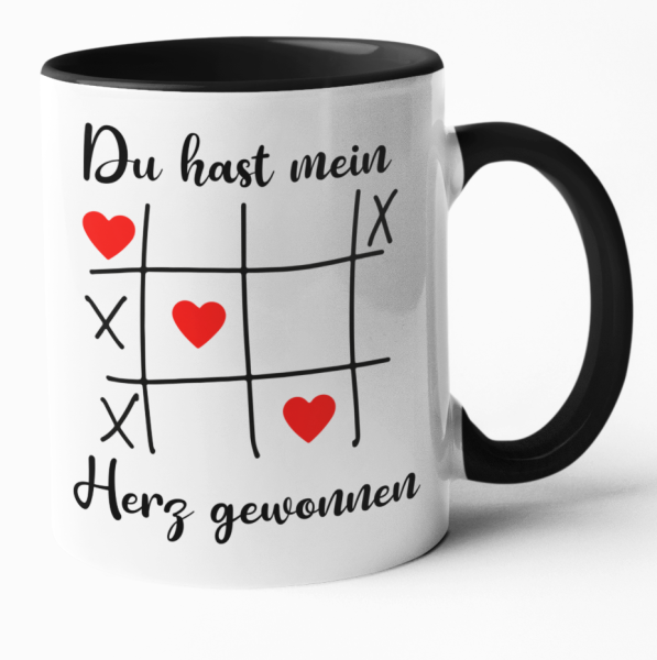Kissen oder Tasse "Du hast mein Herz gewonnen" - Motiv: Tic Tac Toe Spiel