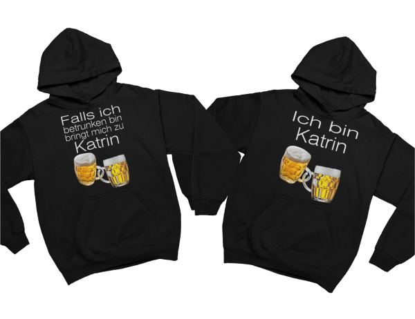 2er Set Hoodies, Kapuzenpullover schwarz 2er-Set - Falls ich betrunken bin, bringt mich zu...Wunschname