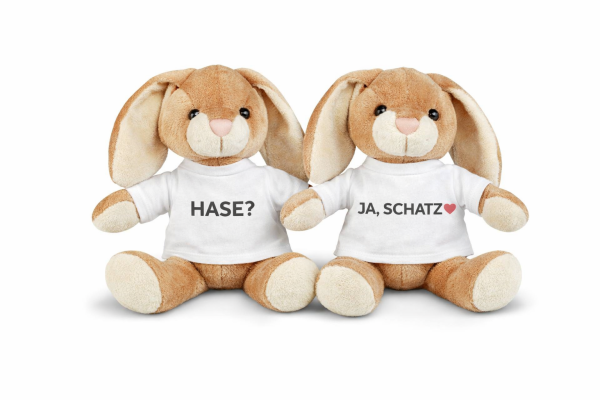 Pärchen-Plüschtier (Bär oder Hase) mit humorvollen Paar-T-Shirts | Valentinstag Geschenk
