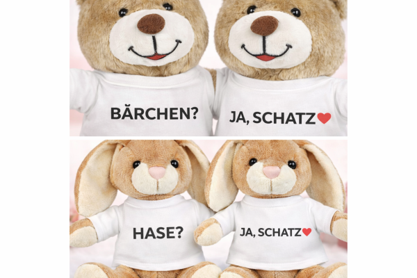 Pärchen-Plüschtier (Bär oder Hase) mit humorvollen Paar-T-Shirts | Valentinstag Geschenk