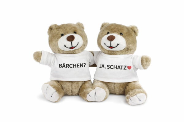 Pärchen-Plüschtier (Bär oder Hase) mit humorvollen Paar-T-Shirts | Valentinstag Geschenk