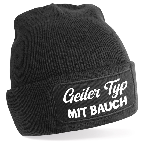 One Size Beanie, Mütze mit Spruch: Geiler Typ mit Glatze o. Geiler typ mit Bauch o. Geiler Typ mit Bart