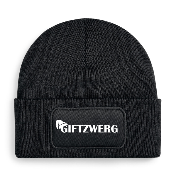 One Size Beanie, schwarze Mütze bedruckt mit Spruch: Giftzwerg