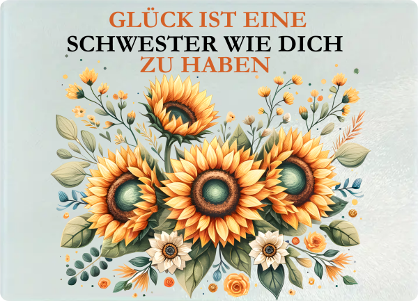 Glasschneidebrett, Frühstücksbrettchen, mit Motiv: Glück ist eine Mama/ Oma/ Schwester/ Tochter/ Freundin/ Nachbarin zu haben.