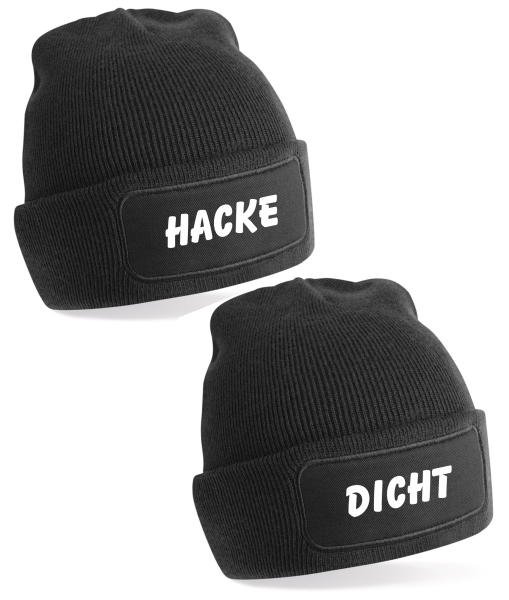 2er Set One Size Beanie, Mützen mit Spruch: Hacke Dicht