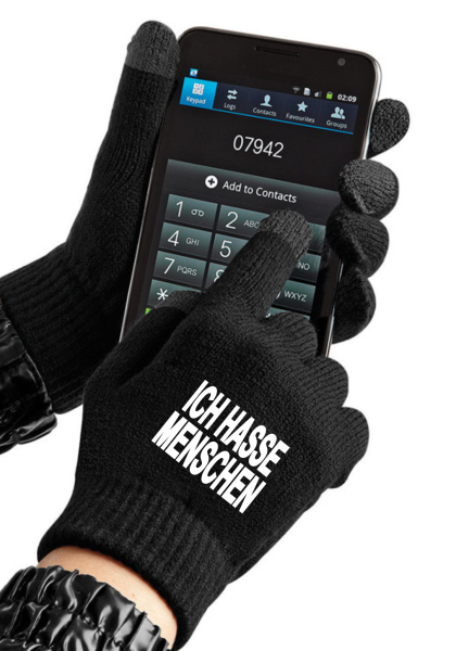 TouchScreen Smart Handschuhe,  bedruckt mit Spruch "Ich hasse Menschen"