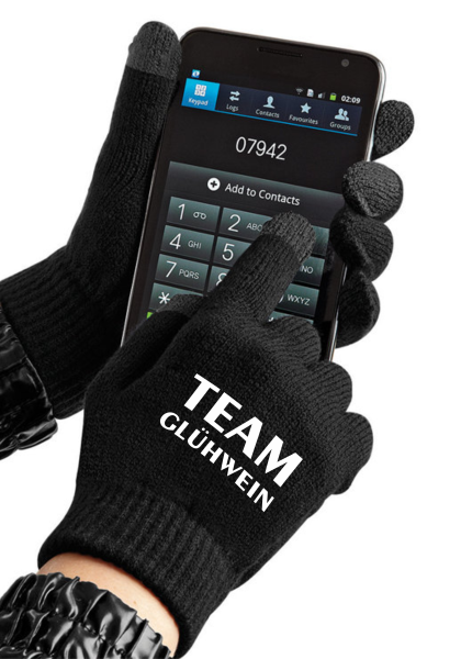 TouchScreen Smart Handschuhe,  bedruckt mit Spruch TEAM Glühwein