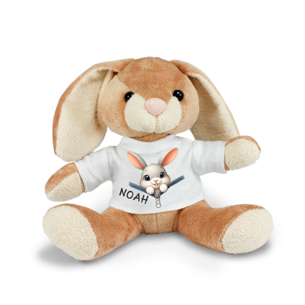 Stofftier, Kuscheltier mit lustigem Tiermuster: Hase, Bär, Giraffe, Elefant, Schaf mit Wunschnamen und Mini Tshirt - Motiv nach Wahl