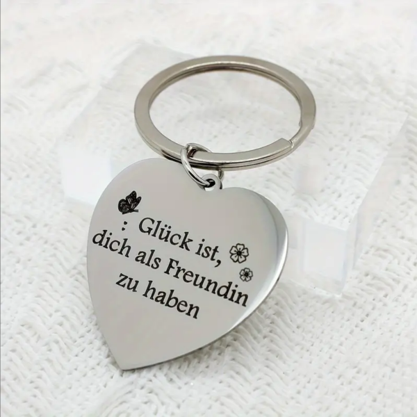 Herz Metall Schlüsselanhänger mit Gravur "Glück ist, dich als Freundin zu haben." herzförmig