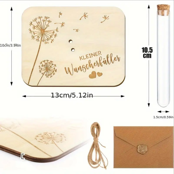 Geldgeschenkbox aus Holz mit Korkverschluss "Kleiner Wunscherfüller"