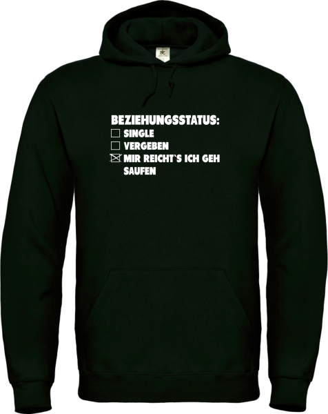 Kapuzenpullover, Hoodie schwarz mit Motiv: Beziehungsstatus...