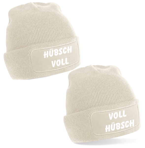 2er Set One Size Beanie, Mützen mit Spruch: Voll Hübsch Hübsch Voll, Partner Mützen, Couple Beanies