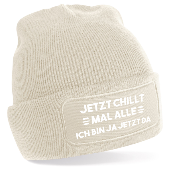 One Size Beanie, schwarze Mütze bedruckt mit Spruch: Jetzt chillt mal...