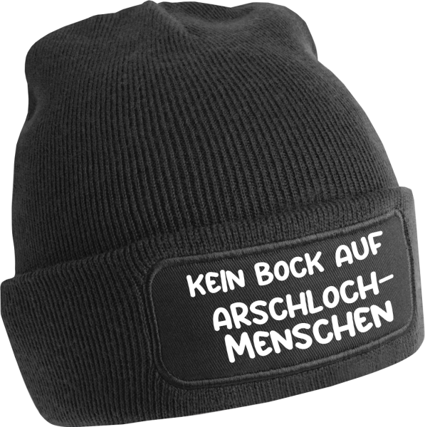One Size Beanie, Mütze mit Spruch: "Kein Bock auf Arschlochmenschen"