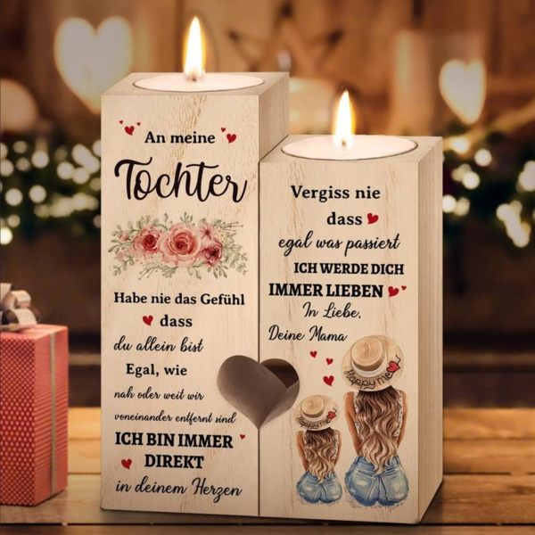 2er Set Holz Kerzenhalter, Teelichthalter, Holzkerzenhalter für eine Tochter: An meine Tochter...Blumenmotiv