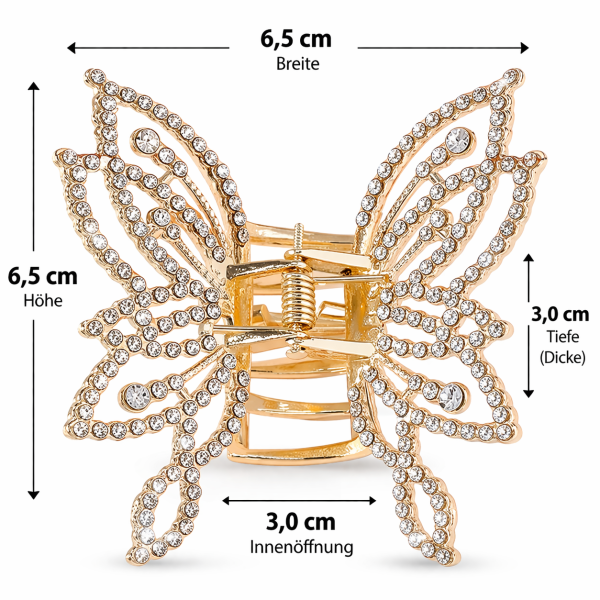 Edle Haarspange im Schmetterlingsdesign mit funkelnden Strasssteinen und Perlendetails – stilvolles Accessoire für elegante Frisuren