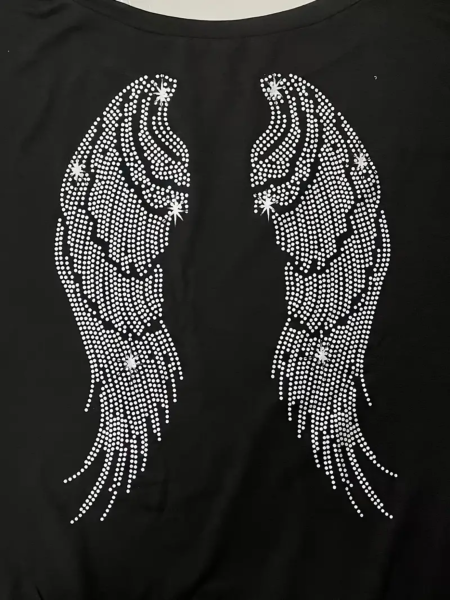 Lässiger schulterfreier Langarm-Longpullover, Minikleid mit Flügelmuster