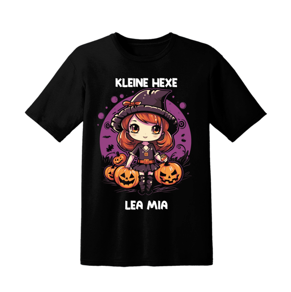 Schwarzes Kinder T-Shirt Modell: Kleine Hexe mit Wunschnamen