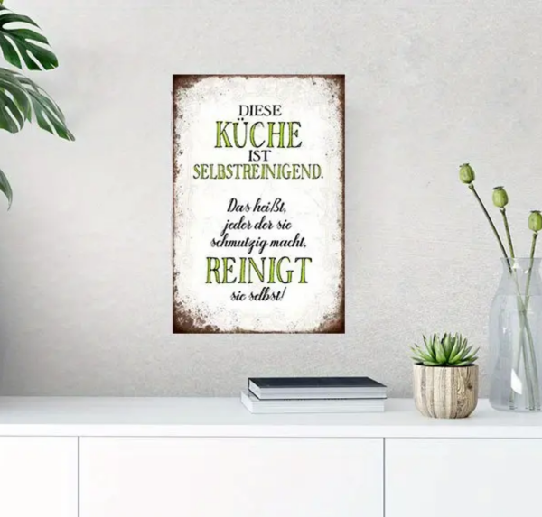 Retro-Metallschild Vintage Blechschild "Diese Küche ist selbstreinigend..."